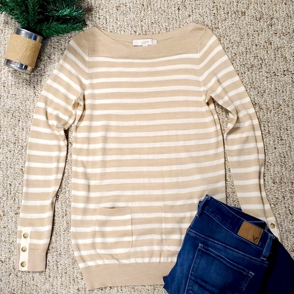 Womens LOFT xs soft tan and white sweater - Picture 10 of 16